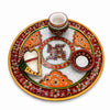 Decorative Marble Aarti Plate with Diya Holder & Kumkum Bowl