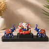 Metal Lord Ganesha with Elephant Showpiece Set | Rajasthani Hand-Painted Decorative Table Décor