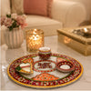 Decorative Marble Aarti Plate with Diya Holder & Kumkum Bowl