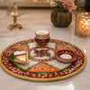 Decorative Marble Aarti Plate with Diya Holder & Kumkum Bowl