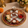 Decorative Marble Aarti Plate with Diya Holder & Kumkum Bowl