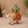 Metal Elephant with Royal Howdah Showpiece | Rajasthani Hand-Painted Decorative Elephant