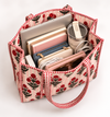 Red Floral Quilted Cotton Tote Bag – Handmade Cotton Shoulder Bag