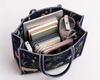 Navy Blue Jungle Print | Handmade Padded Shoulder Bag | Large Everyday Tote