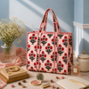 Red Floral Quilted Cotton Tote Bag – Handmade Cotton Shoulder Bag