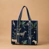 Navy Blue Jungle Print | Handmade Padded Shoulder Bag | Large Everyday Tote