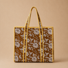 Brown Botanical Floral Print | Handmade Padded Shoulder Bag | Rooh Rajasthan Quilted Cotton Tote Bag