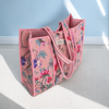 Pink Floral & Bird Print | Handmade Padded Shoulder Bag | Quilted Cotton Tote Bag