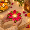 Handmade Pipe Cleaner Flower Diya Holder with Pearl Decoration | Decorative Floral Tealight Holder for Festivals