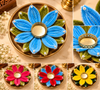 Handmade Pipe Cleaner Flower Diya Holder with Pearl Decoration | Decorative Floral Tealight Holder for Festivals