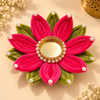 Handmade Pipe Cleaner Flower Diya Holder with Pearl Decoration | Decorative Floral Tealight Holder for Festivals