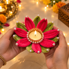 Handmade Pipe Cleaner Flower Diya Holder with Pearl Decoration | Decorative Floral Tealight Holder for Festivals