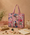 Pink Floral & Bird Print | Handmade Padded Shoulder Bag | Quilted Cotton Tote Bag