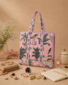 Jungle Safari Quilted Cotton Tote Bag – Pink Handmade Shoulder Bag | Large Everyday Travel Tote