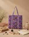 Lavender Botanical Quilted Cotton Tote Bag – Handmade Floral Shoulder Bag | Large Everyday Tote